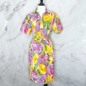 Louise Positano Yellow Pink Floral Shirtdress